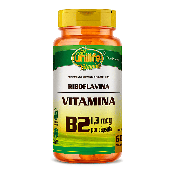 Vitamina B2 - Riboflavina 500 Mg Unilife 60 Cápsulas