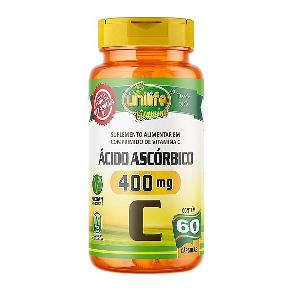 Vitamina C Ácido Ascórbico 400mg Unilife 60 Cápsulas