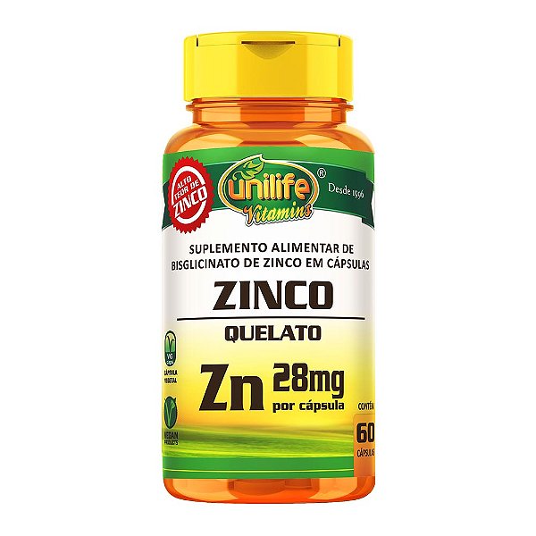 Zinco Quelato 600 mg Unilife 60 Cápsulas