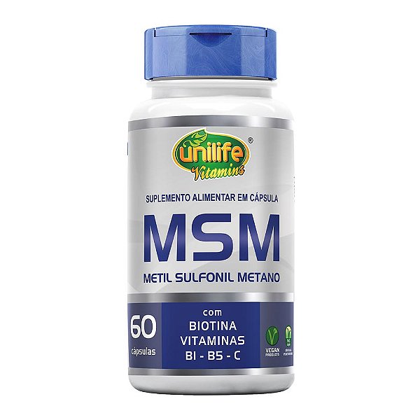 Msm - Metil Sulfonil Metano Com Vitaminas 600 Mg Unilife 60 Cápsulas
