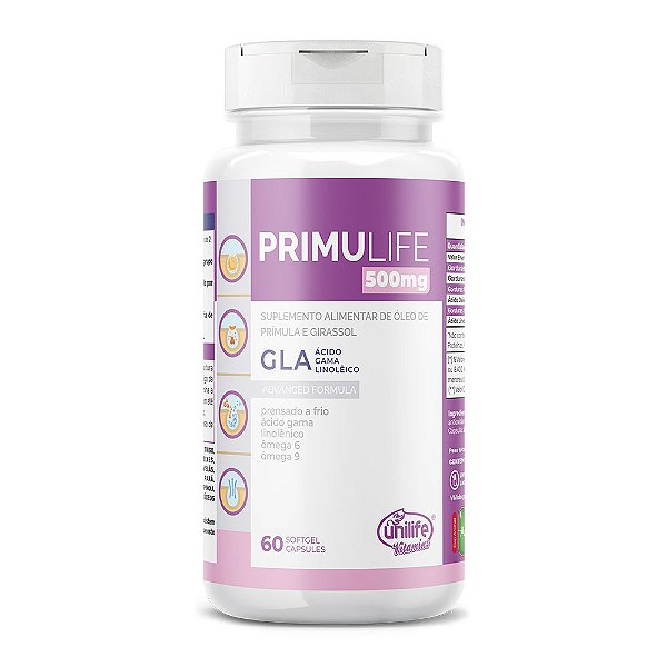 Primulife Óleo de Primula e Girassol 500mg Unilife 60 Cápsulas