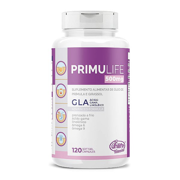 Primulife Óleo de Primula e Girassol 500mg Unilife 120 Cápsulas