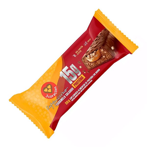 Barra De Proteína Cappuccino Caramelo Salgado 3 Corações 50g