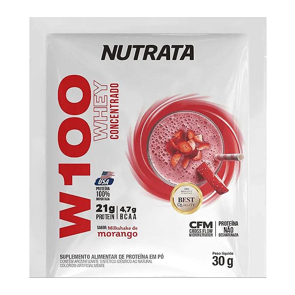 Whey W100 Morango Sachê Nutrata 30g
