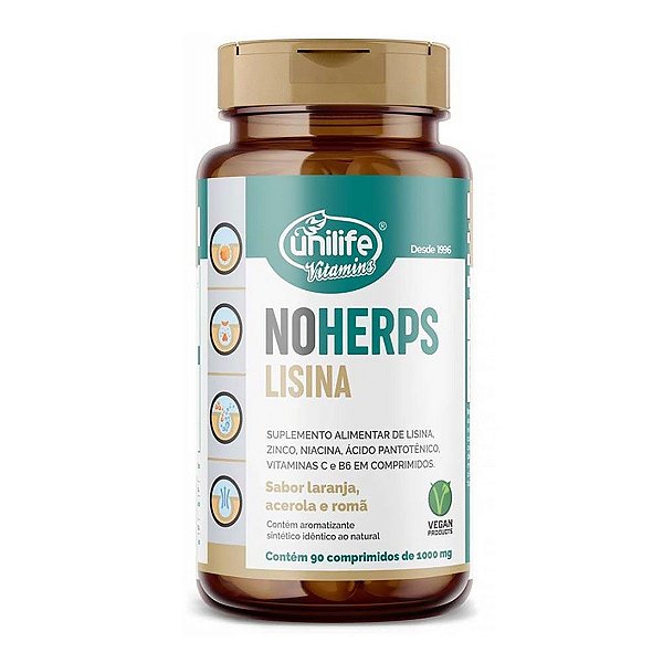 NoHerps Lisina com Vitaminas 1000 mg Unilife 90 Comprimidos