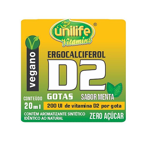 Vitamina D2 Ergocalciferol (Gotas) Unilife 20ML Pacote 1Kg