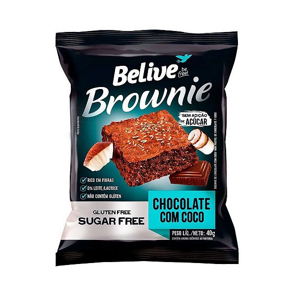 Brownie Sabor Chocolate e Coco Zero Açúcar Sem Lactose Belive 40g Unidade