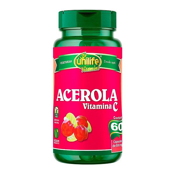 Acerola com Vitamina C 500mg Unilife 60 Cápsulas Pacote 1Kg