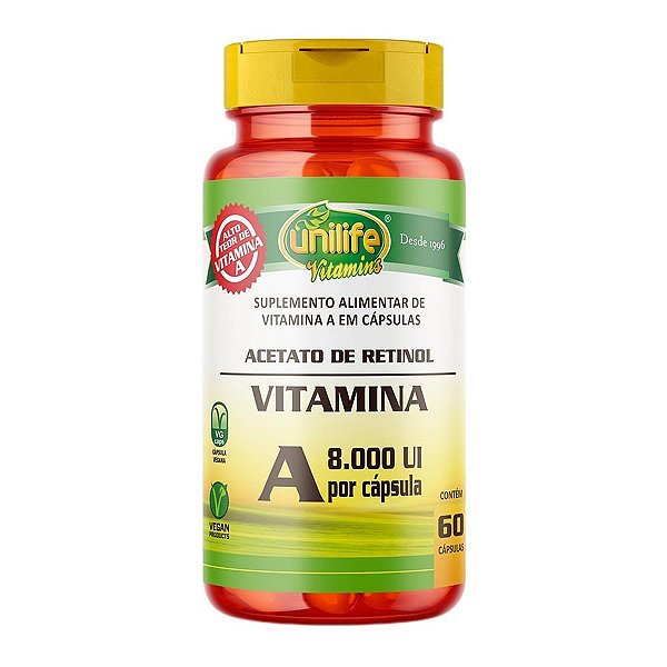 Vitamina A Retinol Unilife 60 Cápsulas Pacote 1Kg
