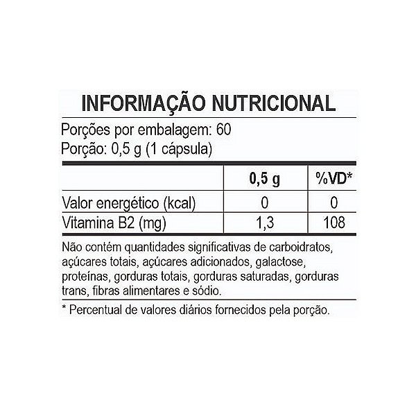 Vitamina B2 Riboflavina Unilife 60 Cápsulas Pacote 1Kg