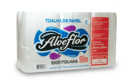 Papel Interfolhado 2 Dobras 1.000  20X20 Alveflor