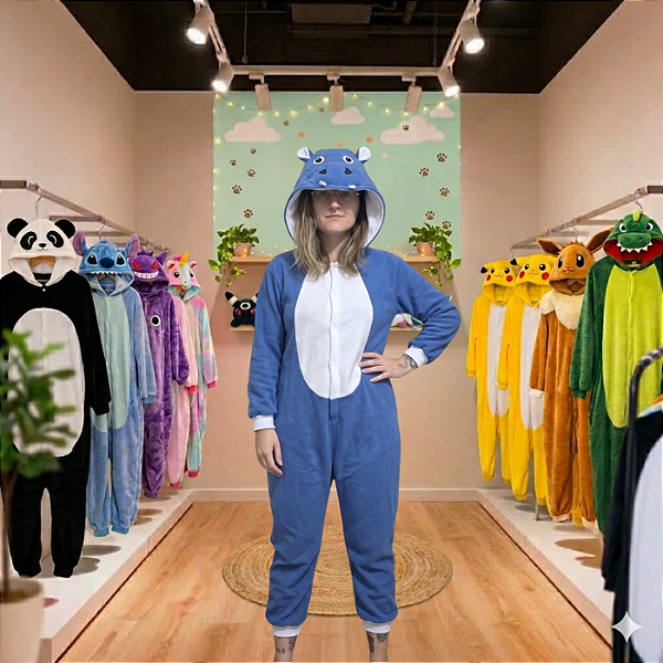 Kigurumi Pijama Macacão - Hipopótamo