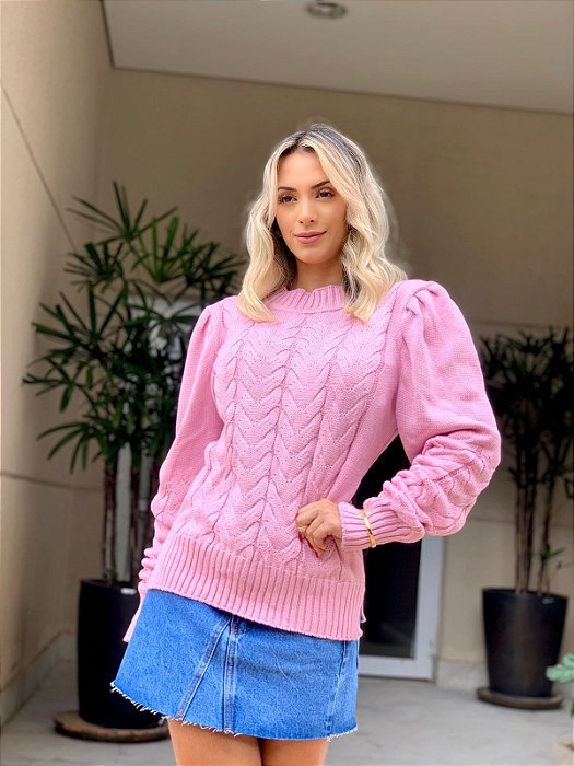 blusa tricot rosa bebe