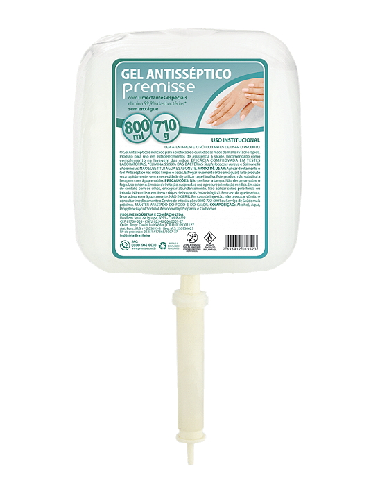 ALCOOL GEL ANTISSEPTICO 70% HIDRATANTE 800ML REFIL PREMISSE 10132