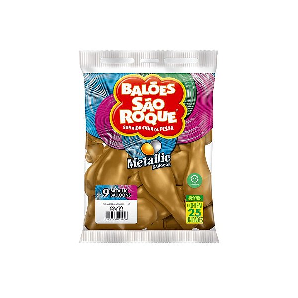 BALAO SAO ROQUE LISO N.9 METALLIC BALLOON DOURADO