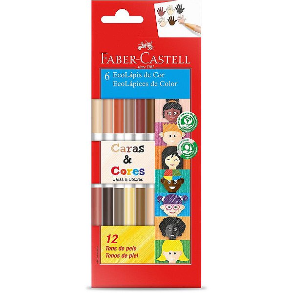LAPIS DE COR 12 CORES ECOLAPIS BICOLOR CARAS E CORES FABER-CASTELL