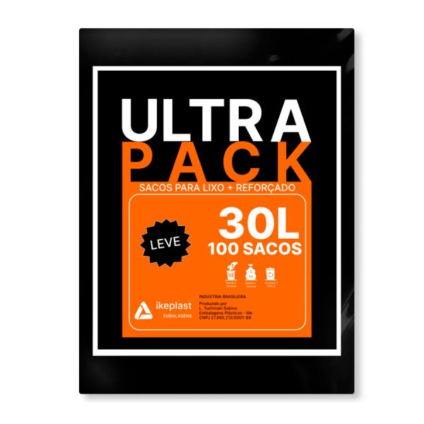 SACO DE LIXO 30L PRETO LEVE 3MC C/100 ULTRA PACK