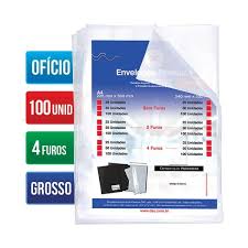 ENVELOPE PLASTICO A4 GROSSO C/4 FUROS 15 MICRAS C/100 REF 5076 DAC