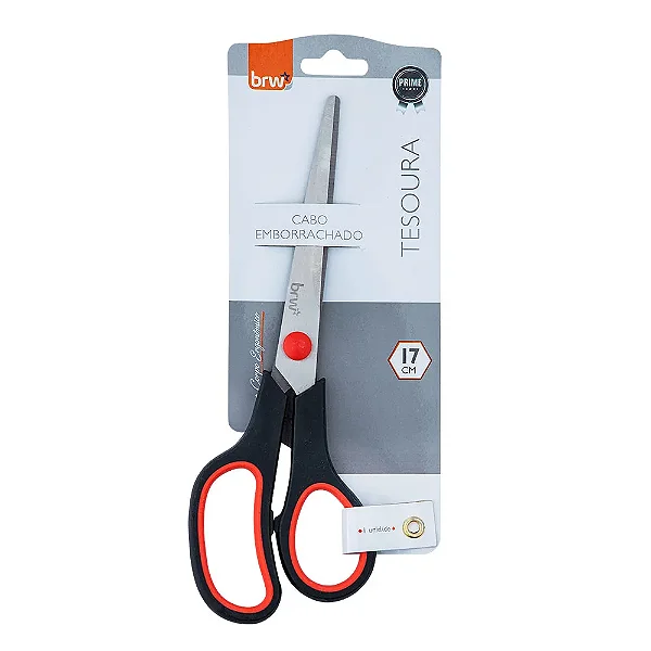 TESOURA DE AÇO INOX 17CM CABO EMBORRACHADO - BLISTER C/ 1UN