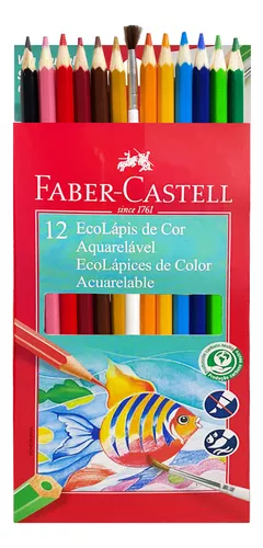 LAPIS DE COR 12 CORES ECOLAPIS AQUARELAVEL COM PINCEL FABER-CASTELL