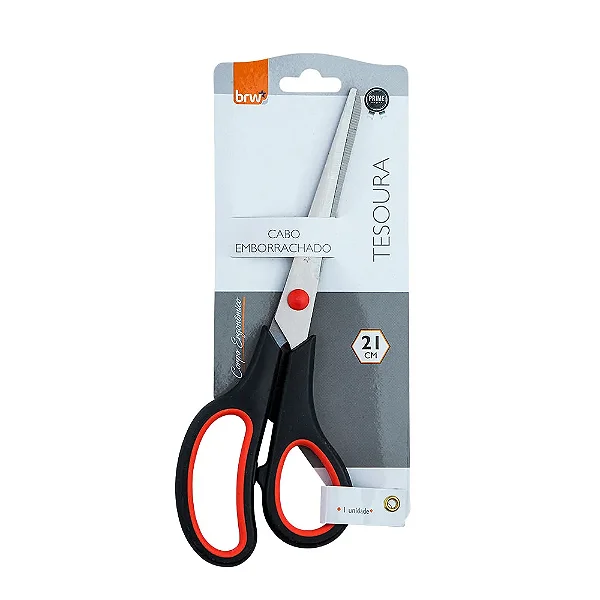 TESOURA DE AÇO INOX 21CM CABO EMBORRACHADO - BLISTER C/ 1UN