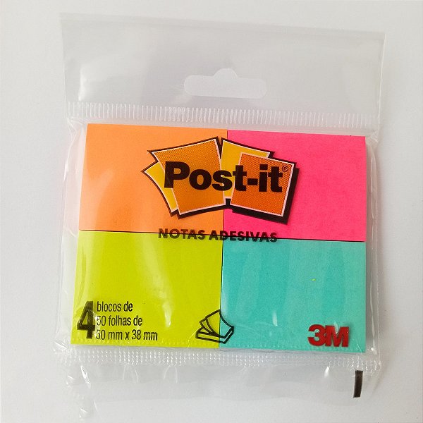 POST-IT 653 C/4 BL 38X50MM AMARELO/ROSA/VERDE/LARANJA TROPICAL 50 FLS 3M