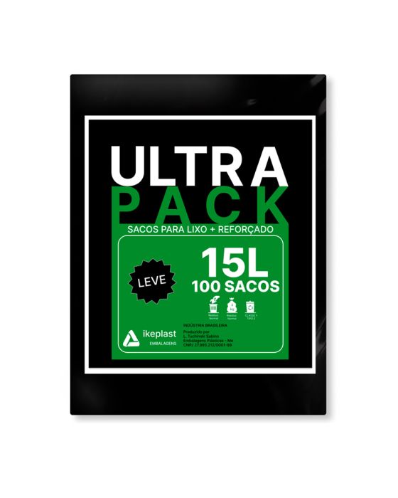 SACO DE LIXO 15L PRETO LEVE 3MC C/100 ULTRA PACK