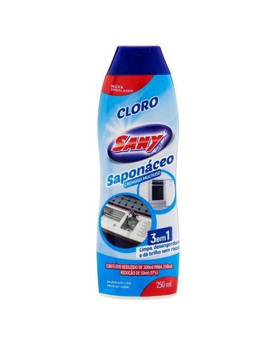 SAPONACEO CREMOSO 250ML C/ CLORO SANY BRIL