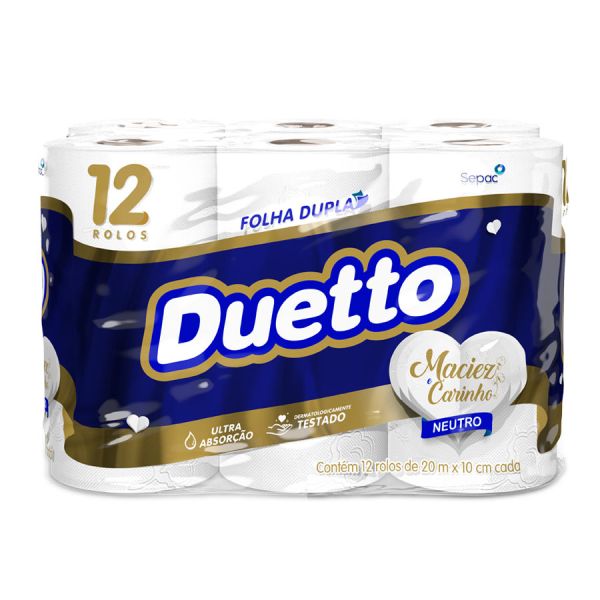 PAPEL HIGIENICO FOLHA DUPLA NEUTRO C/12 ROLOS DE 20M DUETTO