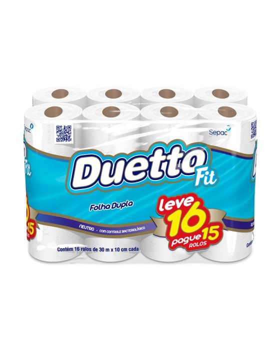 PAPEL HIGIENICO FOLHA DUPLA NEUTRO LEVE 16 PAGUE 15 ROLOS DE 30M DUETTO