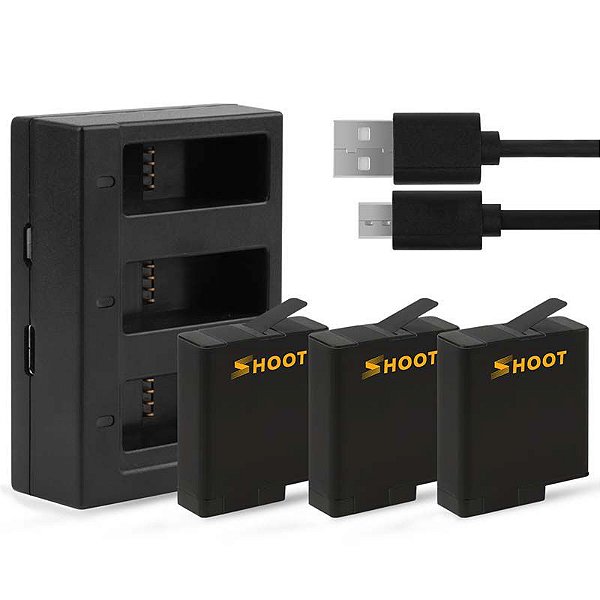 Kit Carregador Triplo e Tres Baterias para GoPro Hero5 6 7