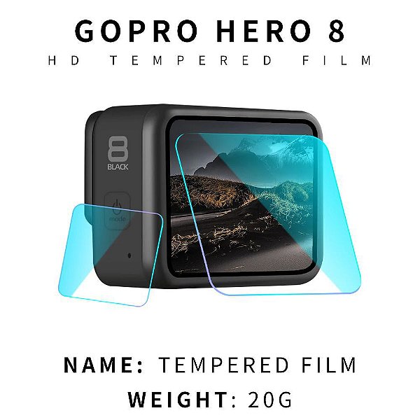 Película da Lente da Câmera, Tela de LCD Traseira e Visor Frontal para a GoPro HERO8 Black