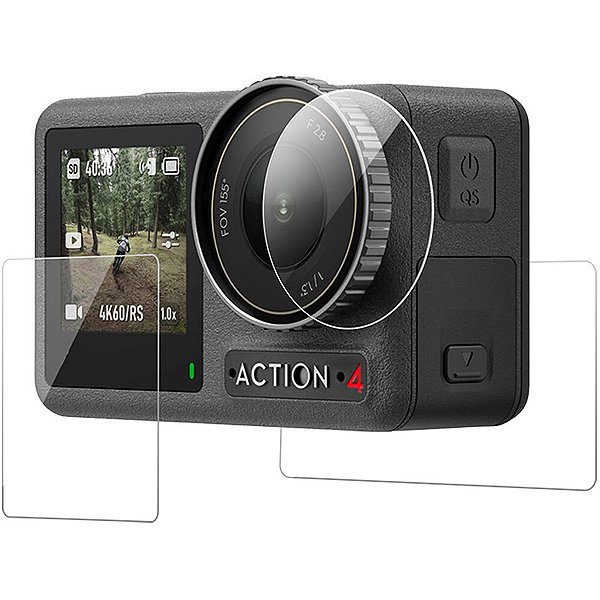 Película de Vidro da Lente da Câmera, Tela de LCD Traseira e Visor Frontal para a Osmo Action 3 e 4