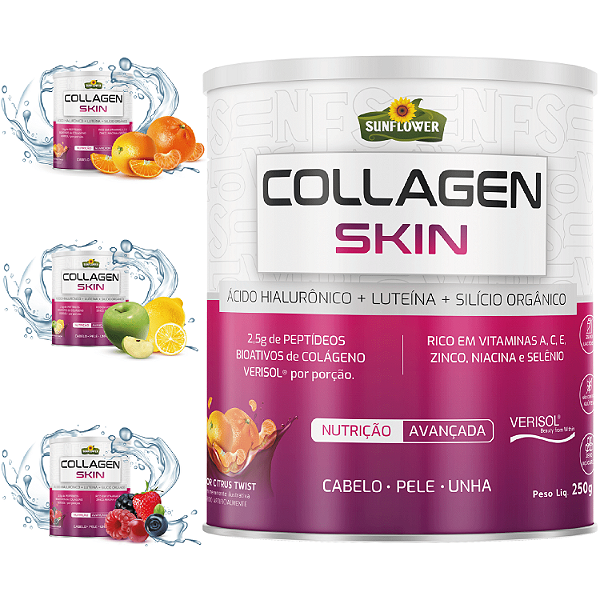 Collagen Skin 250g Sunflower - Colágeno Verisol Hidrolisado com Ácido Hialurônico + Luteína + Silício Orgânico