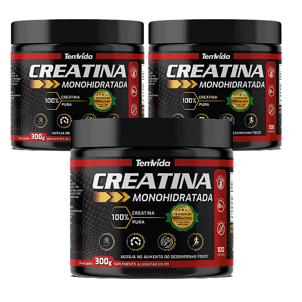 KIT 03 Creatina Monohidratada PURA 300g Natural Tem Vida