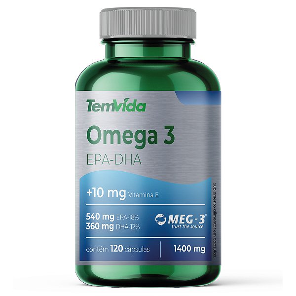 Ômega 3 + Vitamina E 120 cápsulas Certificado Meg3 Tem Vida