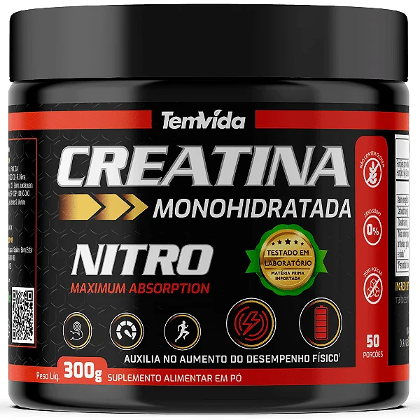 Creatina NITRO Alta Absorção 300g Natural Tem Vida