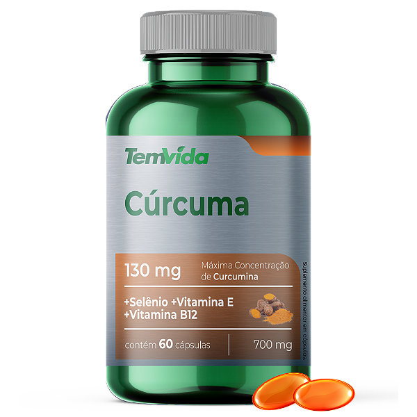 Cúrcuma 60 Cápsulas 130mg de Rizomas de Curcumina Tem Vida