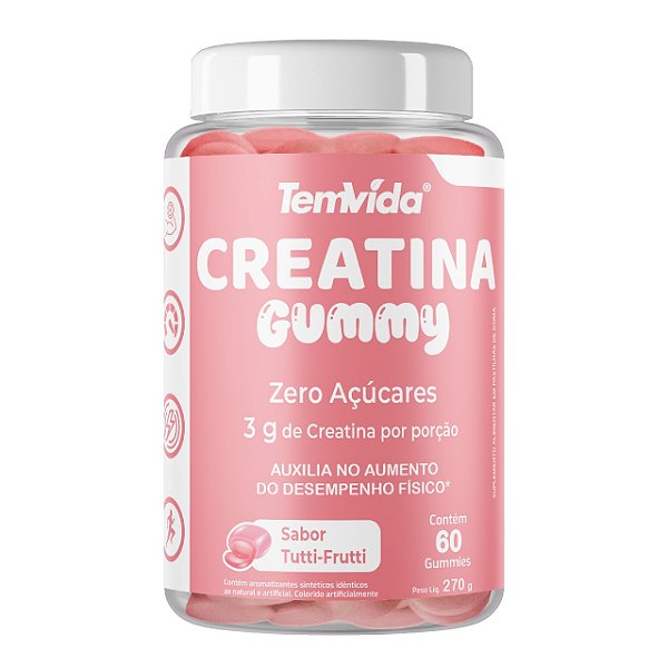 Creatina Gummy Zero Açúcares 3g de creatina 60 gomas