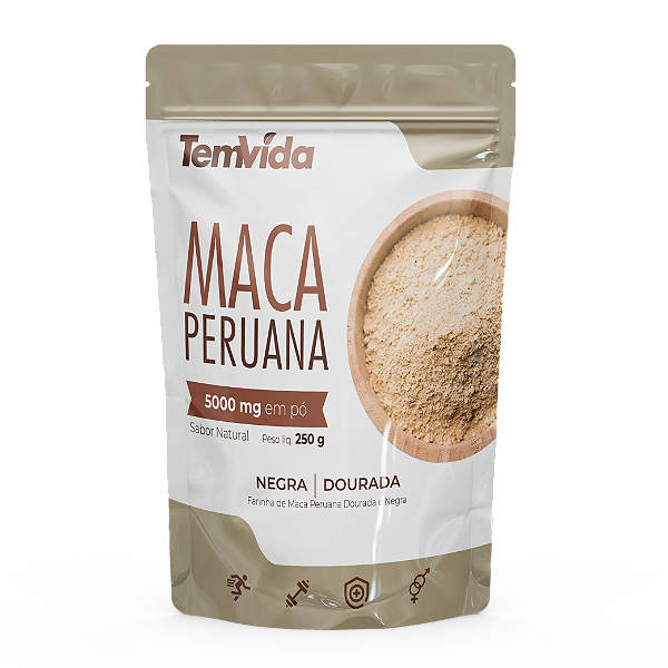 Maca Peruana Negra e Dourada 250g 5000mg Solúvel Sabor Natural Tem Vida