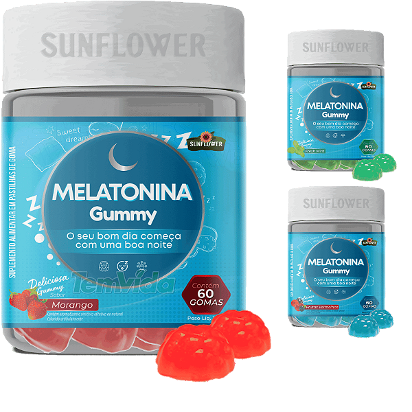 Melatonina Gummy Sunflower Sabores Morango - Menta - Frutas Vermelhas