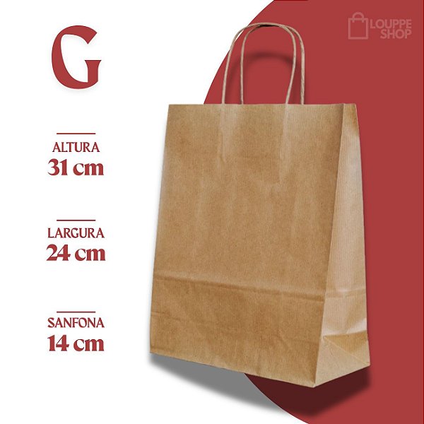 SACOLA PAPEL KRAFT DELIVERY TAMANHO G C/ 100 UND