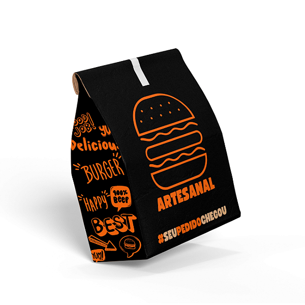 SACO DE PAPEL KRAFT FAST FOOD BLACK MÉDIO - 30x20x12 C/ 100 UNID