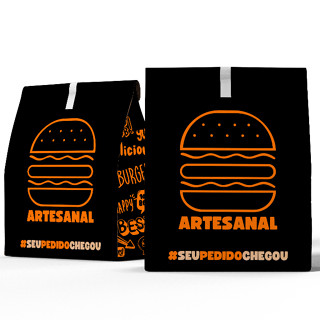 100 Sacos Papel Kraft Black Para Delivery SOS Grande 31x24x14 Hamburguerias, Entregas, Ifood