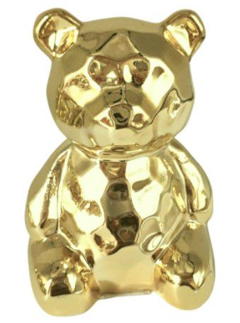 Enfeite de Cerâmica Decorativo Urso 3D Espelhado 13 cm Dourado, Rose e Prata Unidade