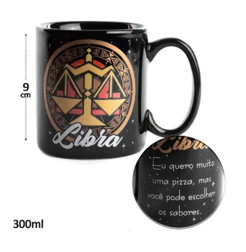Caneca Porcelana 300ml Signo Libra Zodíaco Astrologia