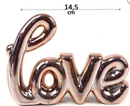 Enfeite Escrito Love de Cerâmica Rose 14,5 cm Porta Livro Quarto