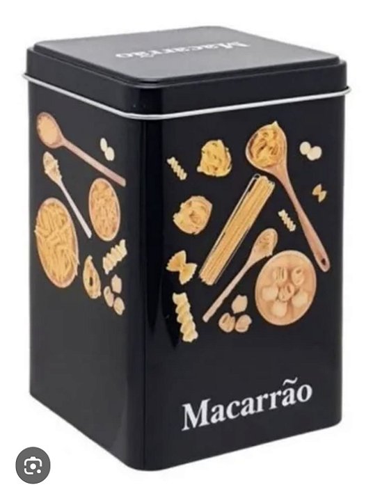 Lata Decorativa para Massas | Cozinha Gourmet | Preta com Estampa de Macarrão – 10x15 cm