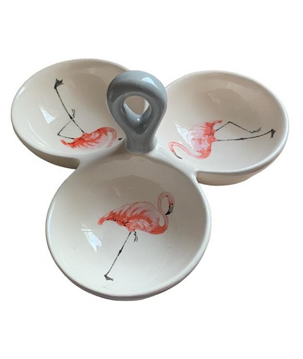 Conjunto com 1 Petisqueira Flamingo com três cavidades