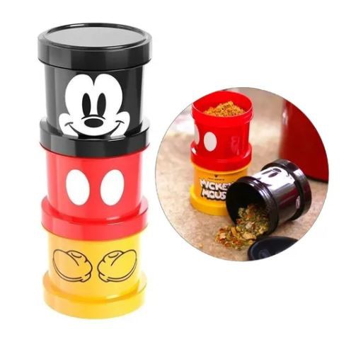 Kit 3 Potes Empilháveis Para Lancheira Porta Condimentos Mickey Mouse